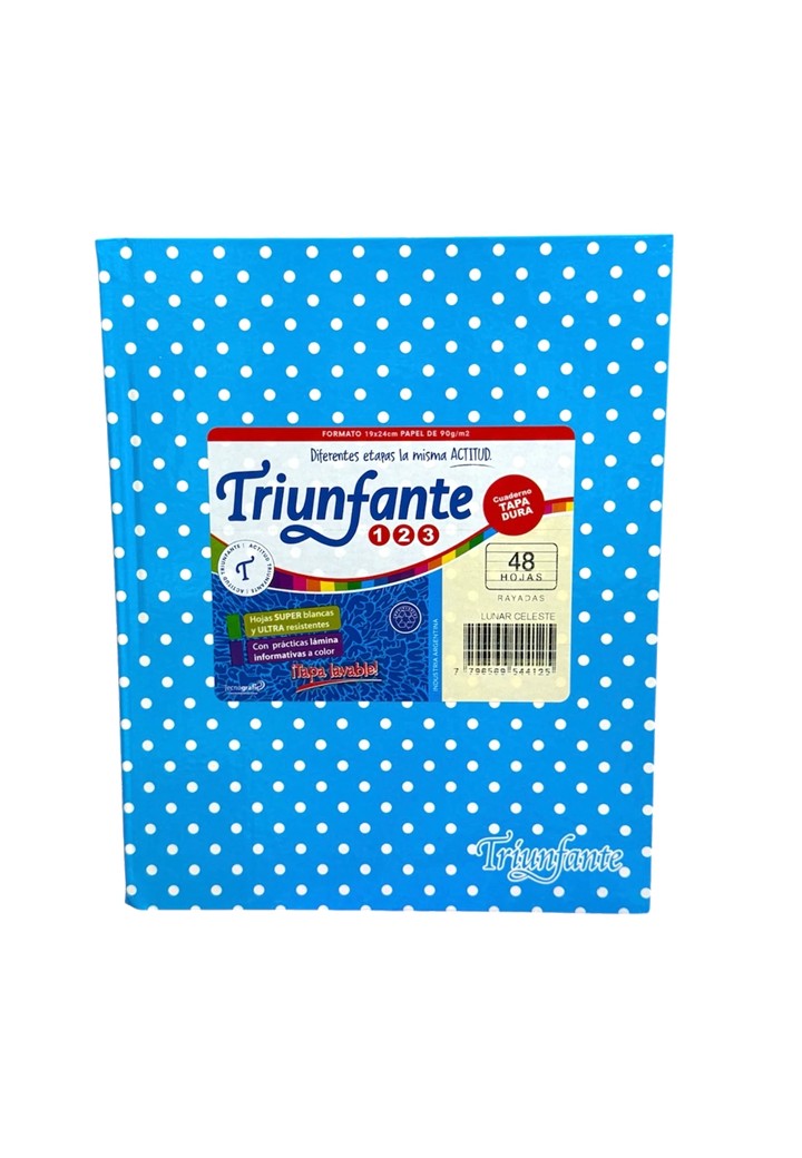 CUADERNO TRIUNFANTE Nº3 CELESTE LUNARES X 48 HJ RAYADO