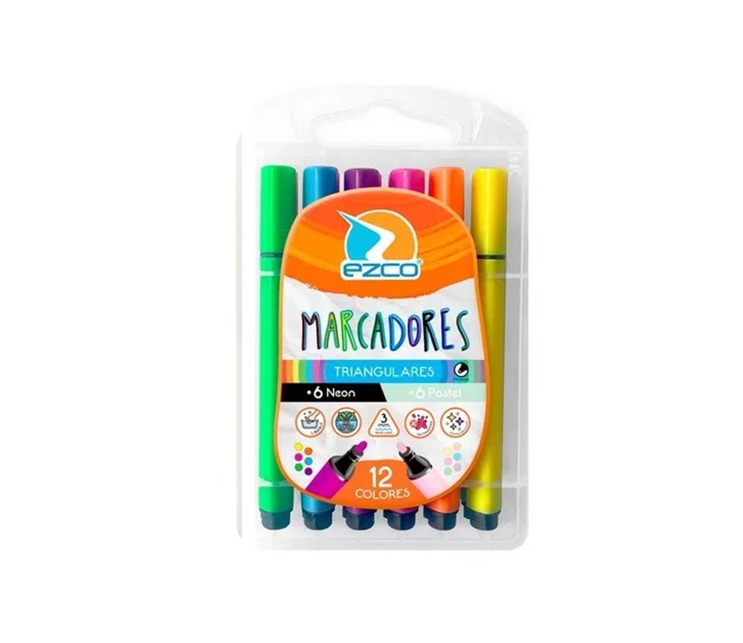 MARCADORES EZCO TRINGULARES X 6 NEON + 6 PASTEL