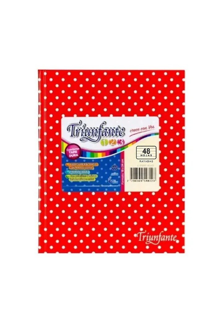 CUADERNO TRIUNFANTE Nº3 ROJO LUNARES X 48 HJ RAYADO