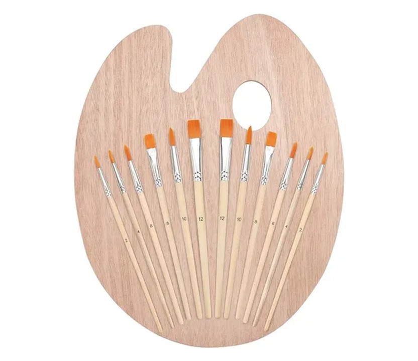 PALETA DE MADERA + 12 PINCELES 