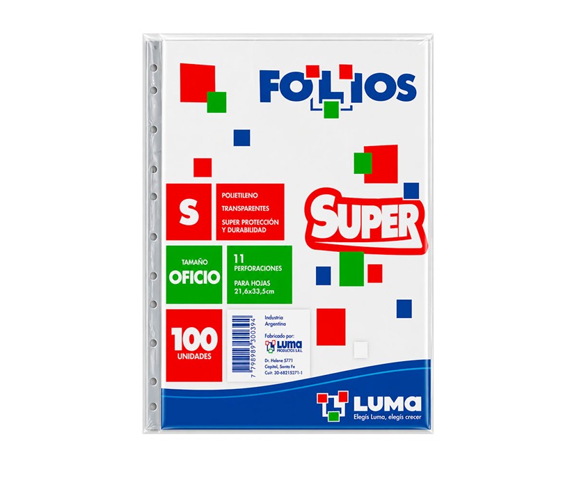 FOLIO LUMA OFICIO SUPER REFORZADO X 100 UNIDADES