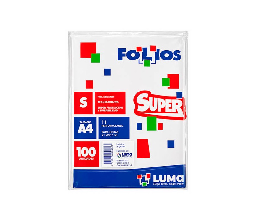 FOLIO LUMA A4 REFORZADO X 10O UNIDADES