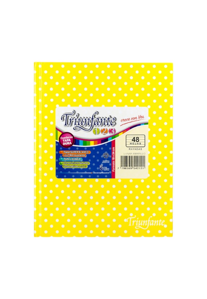 CUADERNO TRIUNFANTE Nº3 AMARILLO LUNARES X 48 HJ RAYADO