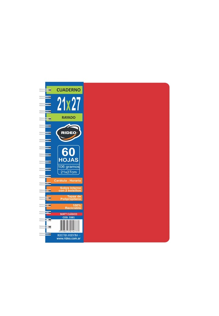 CUADERNO RIDEO A4 210 x 270 mm x 60 hj rayadas