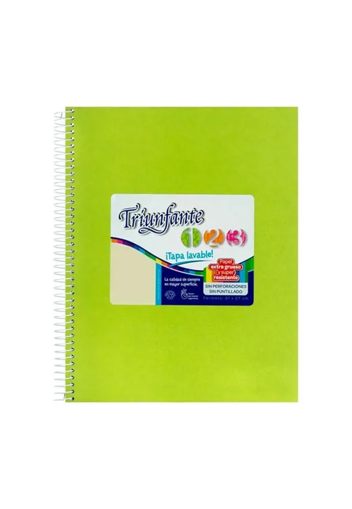 CUADERNO TRIUNFANTE 1.2.3 TAPA DURA 210 x 270 mm x 60 hj rayadas verde manzana