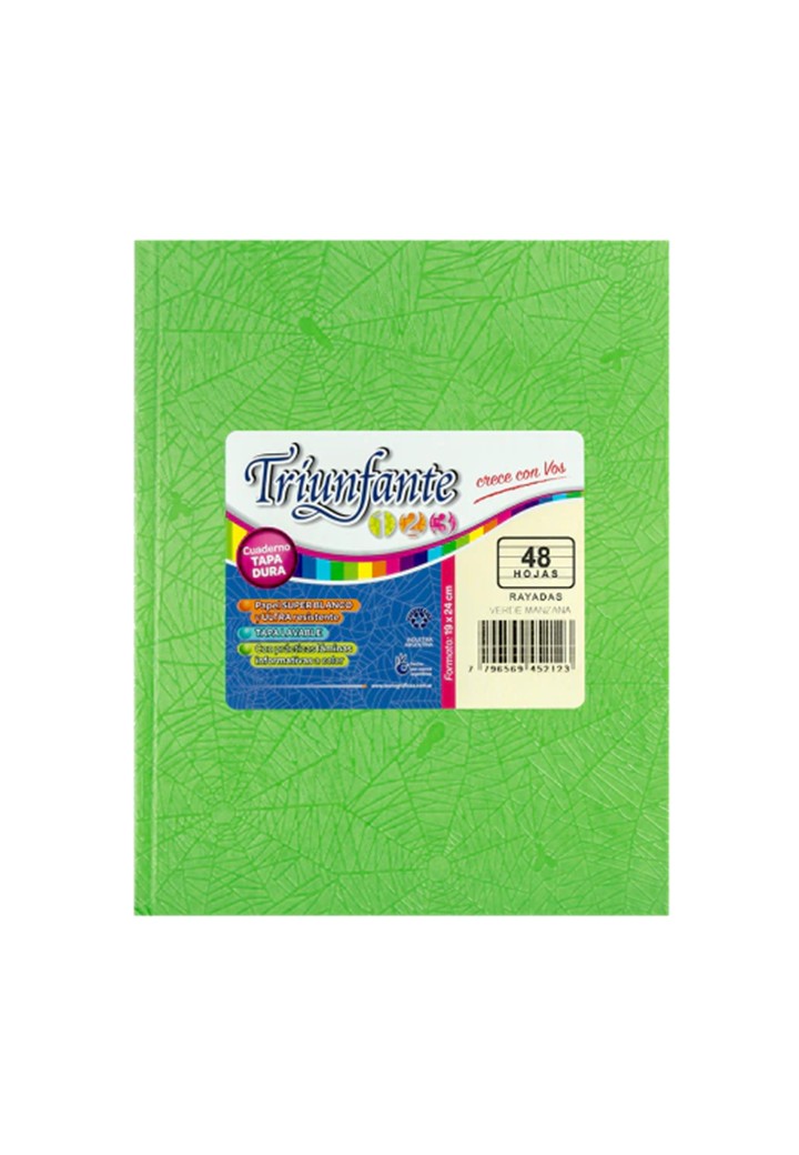 CUADERNO TRIUNFANTE Nº3 VERDE MANZANA X 48 HJ RAYADO