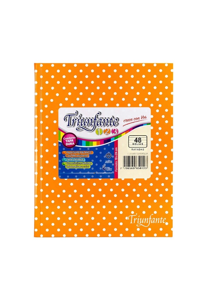 CUADERNO TRIUNFANTE Nº3 NARANJA LUNARES X 48 HJ RAYADO