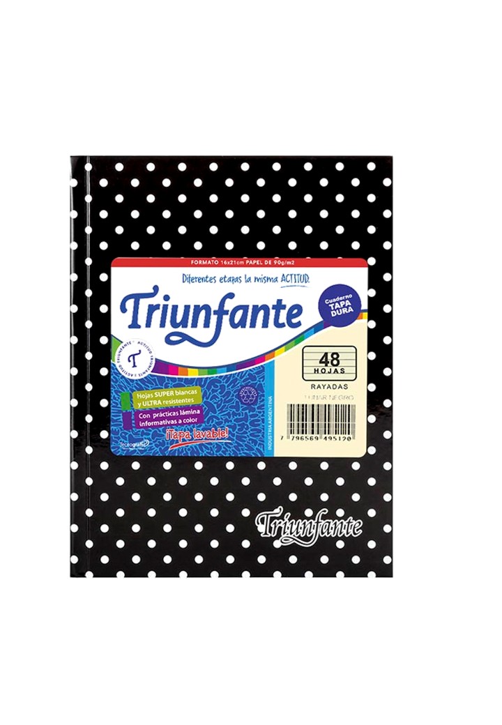 CUADERNO TRIUNFANTE Nº3 NEGRO LUNARES X 48 HJ RAYADO