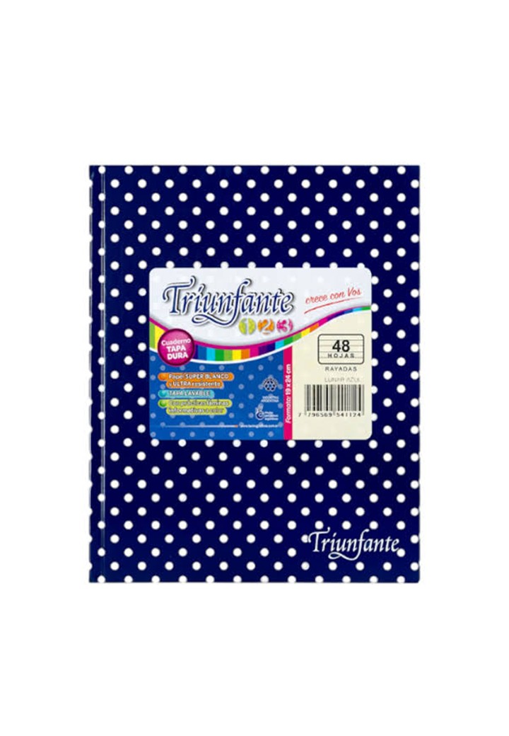 CUADERNO TRIUNFANTE Nº3 AZUL LUNARES X 48 HJ RAYADO