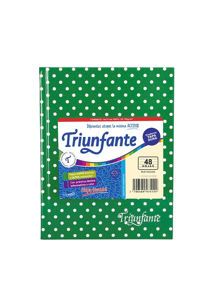 CUADERNO TRIUNFANTE Nº3 VERDE LUNARES X 48 HJ RAYADO