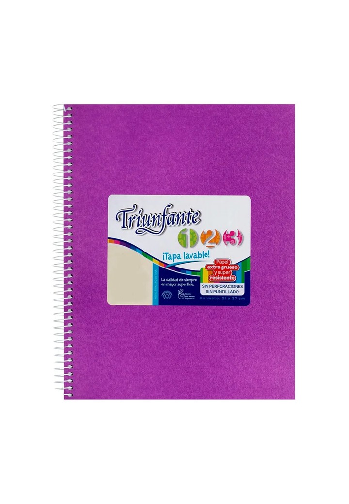 CUADERNO TRIUNFANTE 1.2.3 TAPA DURA 210 x 270 mm x 60 hj rayadas violeta